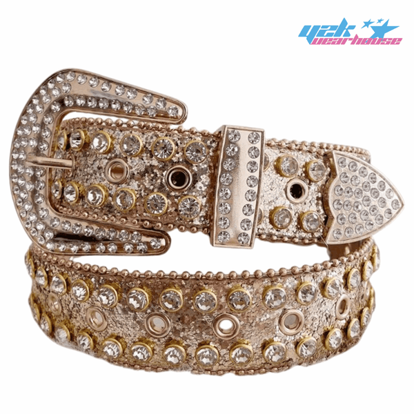Y2K Gold Rhinestone Belt - Y2K Wearhouse