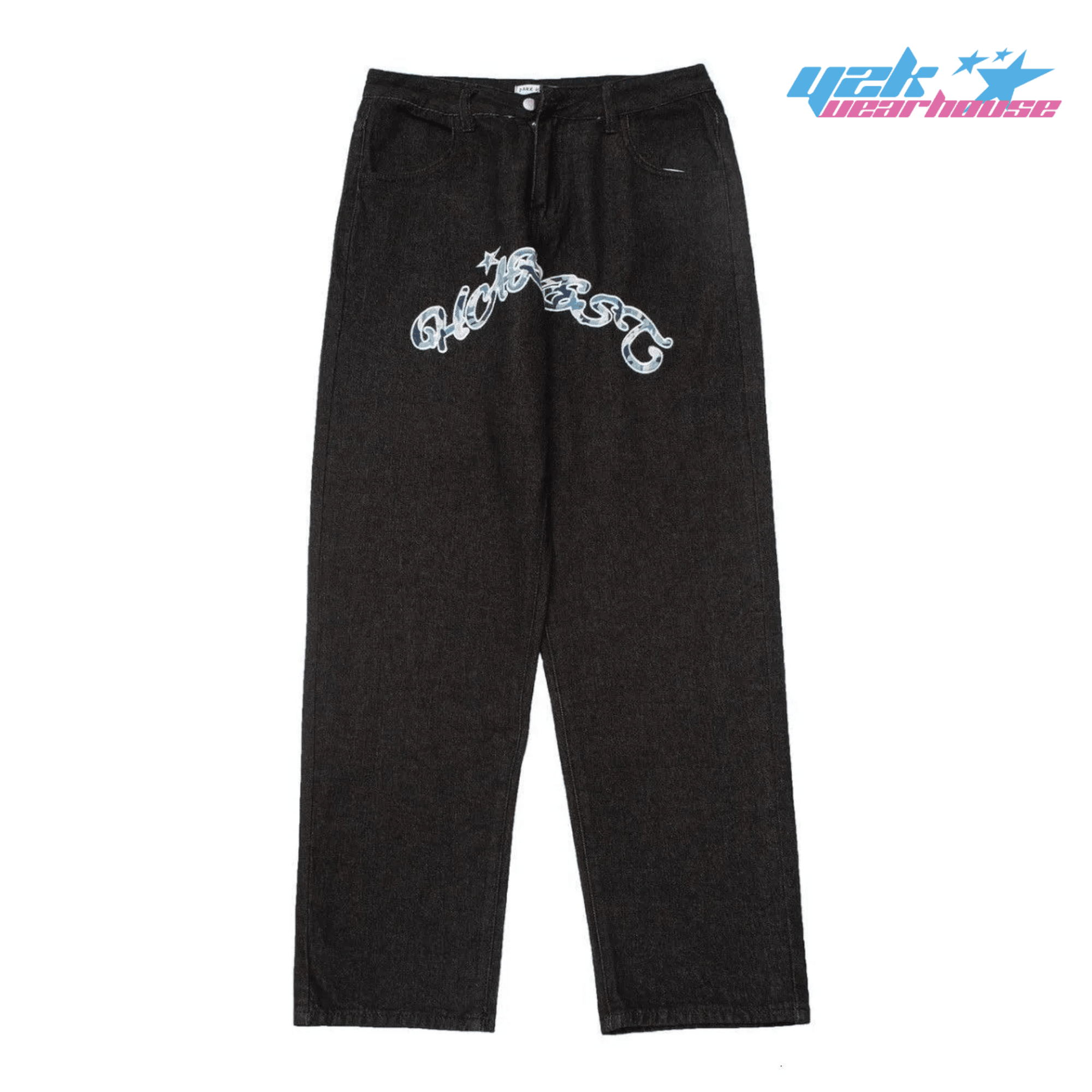 Jeans Baggy Imprimé Noir