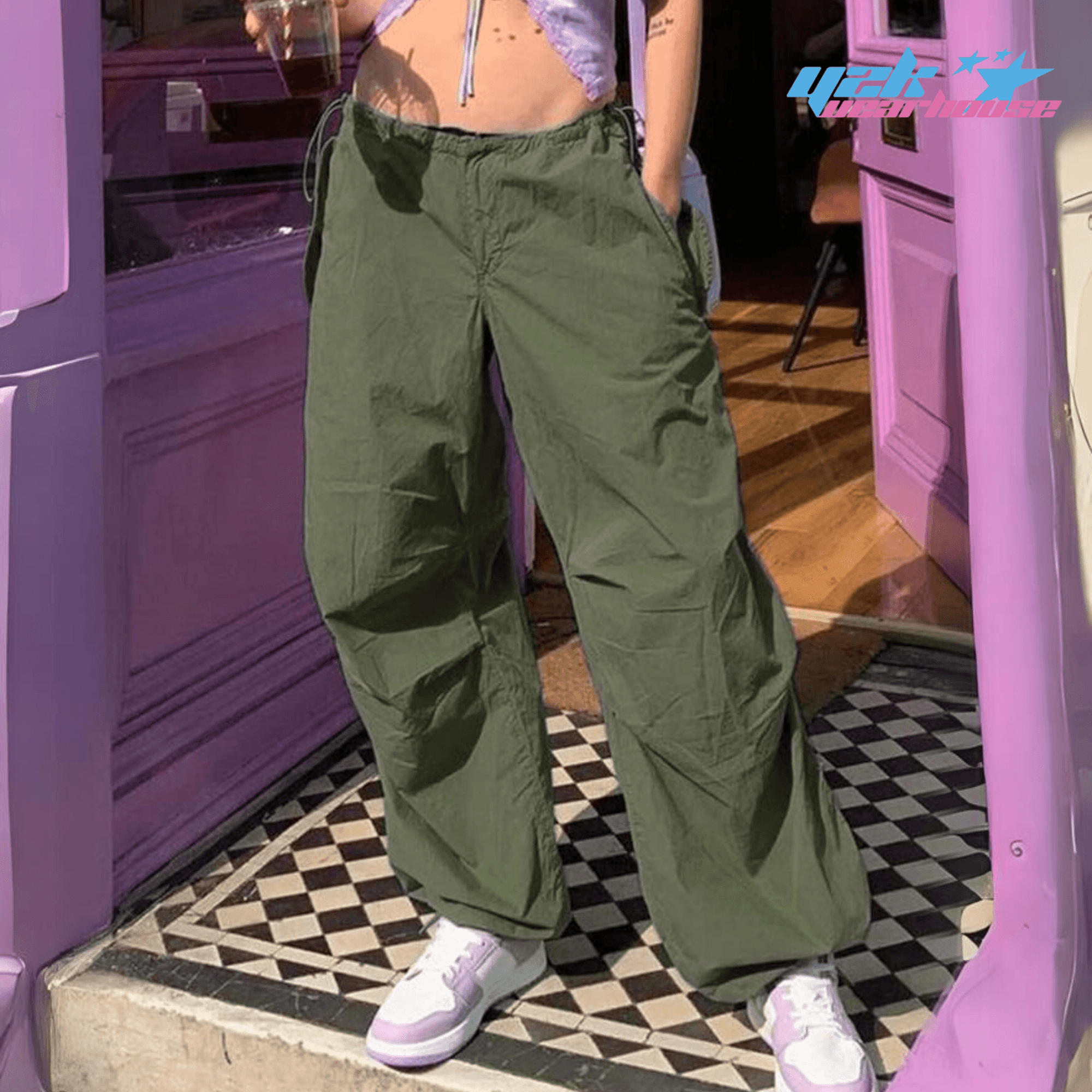 Pantalon Cargo Décontracté Taille Haute Filles - Pantalon Parachute Ample Y2K Tendance